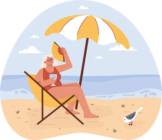Girl holding juice glass while enjoying summer vacation  Illustration