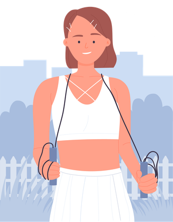 Girl holding jumping rope  Illustration