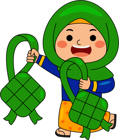 Girl holding ketupat  Illustration