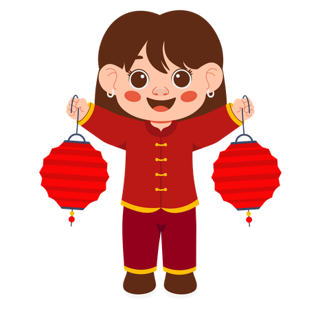 Girl holding lanterns on lunar new year  Illustration