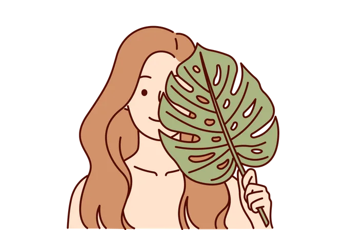 Girl holding leaf  Illustration