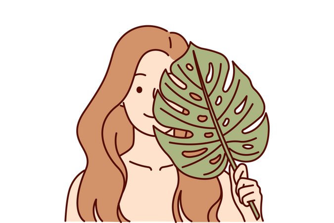 Girl holding leaf  Illustration