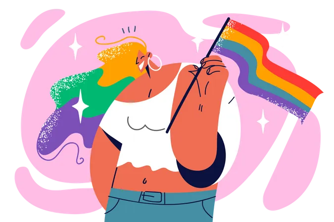 Girl holding LGBT Flag Illustration