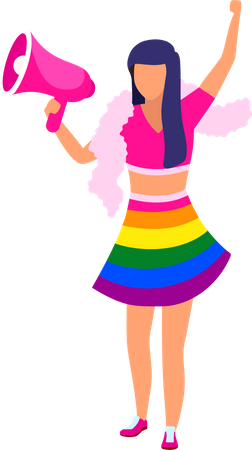 Girl holding loudspeaker wearing rainbow outfit Illustration