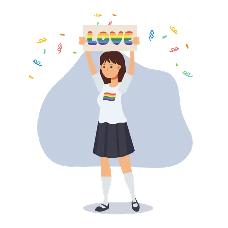 Girl holding Love Board  Illustration