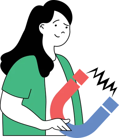 Girl holding magnet  Illustration