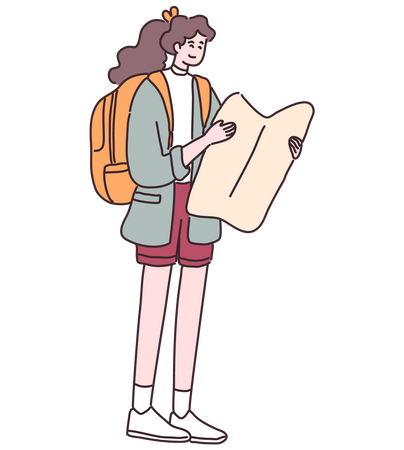 Girl holding map Illustration