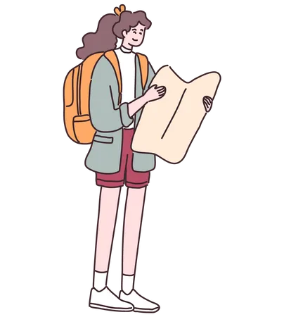 Girl holding map  Illustration