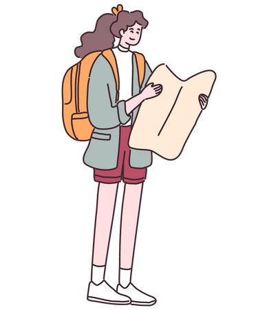 Girl holding map  Illustration