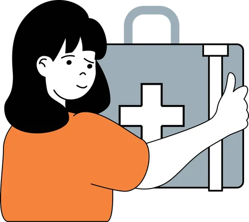 Girl holding medical box  Illustration
