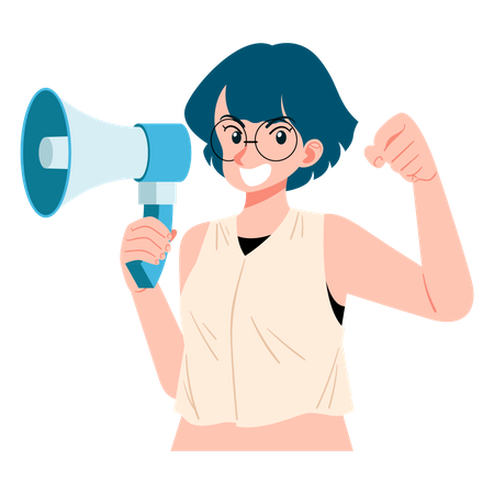 Girl Holding Megaphone  Illustration