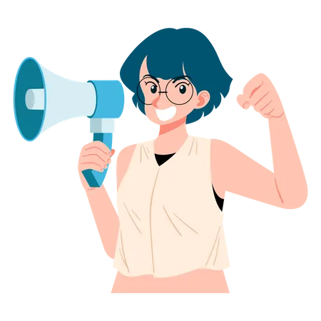 Girl Holding Megaphone  Illustration