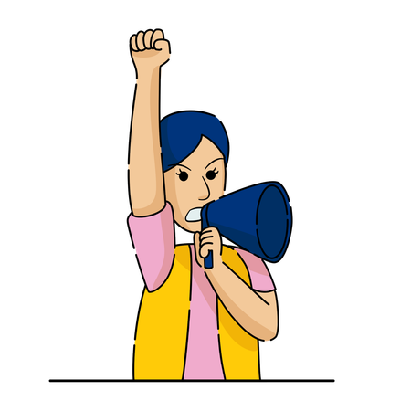 Girl holding megaphone while announcing Girls power  Illustration