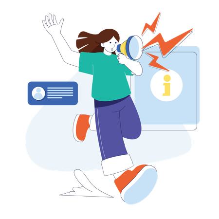 Girl holding megaphone while announcing Information  Illustration