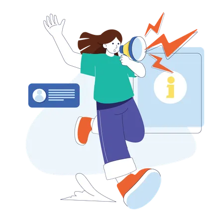 Girl holding megaphone while announcing Information  Illustration