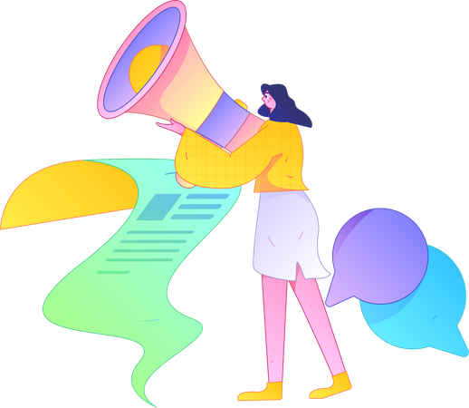 Girl holding megaphone while announcing job  Illustration