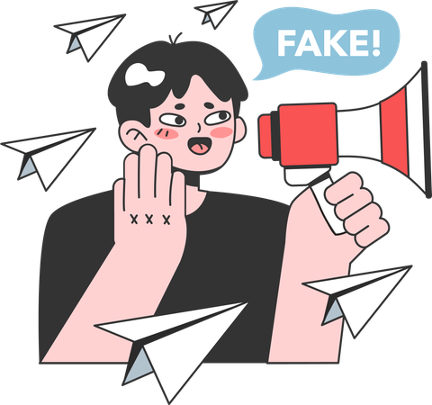Girl holding megaphone while doing fake news announcement  Illustration