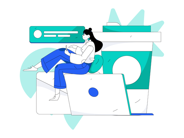 Girl holding mobile and doing checking mail  イラスト