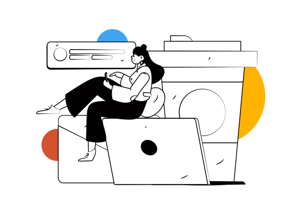 Girl holding mobile and doing checking mail  イラスト