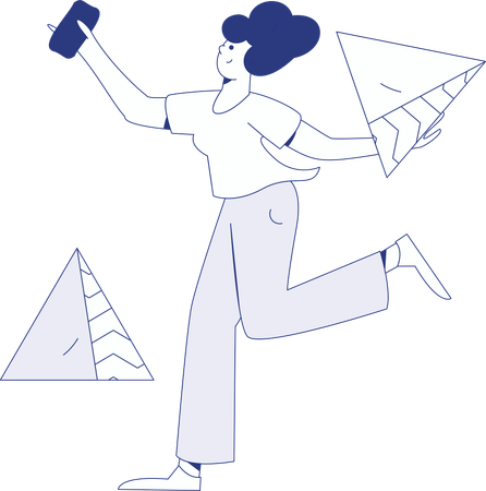 Girl holding mobile and running  Illustration