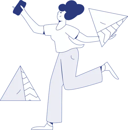 Girl holding mobile and running  Illustration