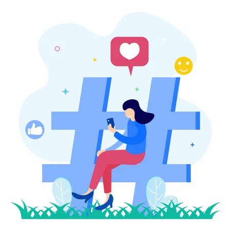 Girl holding mobile and use social media  Illustration