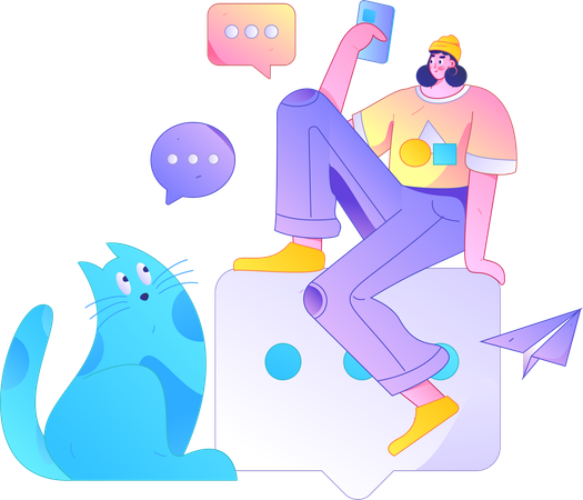 Girl holding mobile while doing mobile chat  Illustration