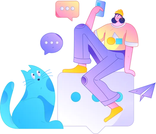 Girl holding mobile while doing mobile chat  Illustration