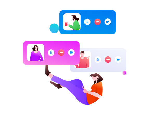 Girl holding mobile while having online meeting  Illustration