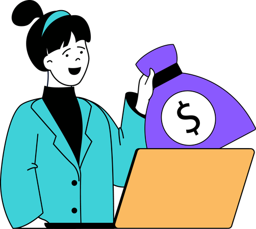 Girl holding money bag  Illustration