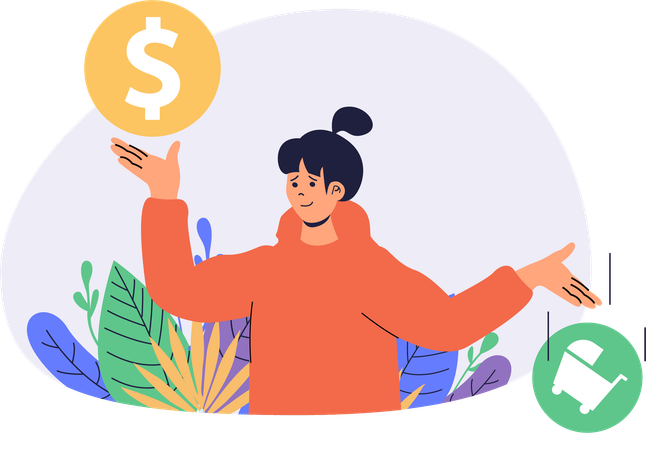 Girl holding money in hand  Illustration