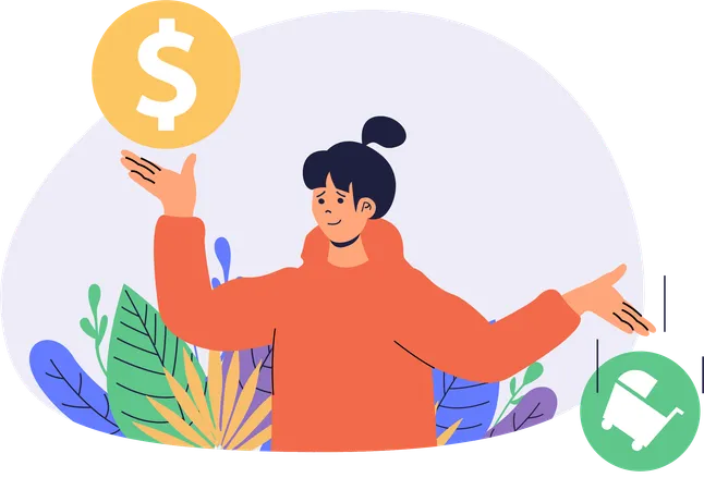 Girl holding money in hand  Illustration