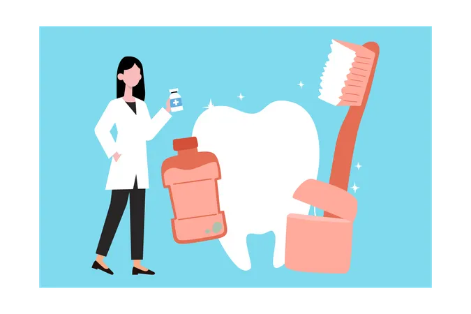 Girl holding mouthwash  Illustration