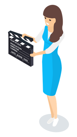 Girl holding movie clapper  Illustration