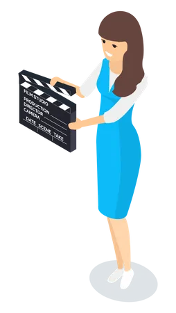 Girl holding movie clapper  Illustration