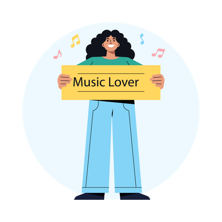 Girl Holding Music Lover Sign  Illustration
