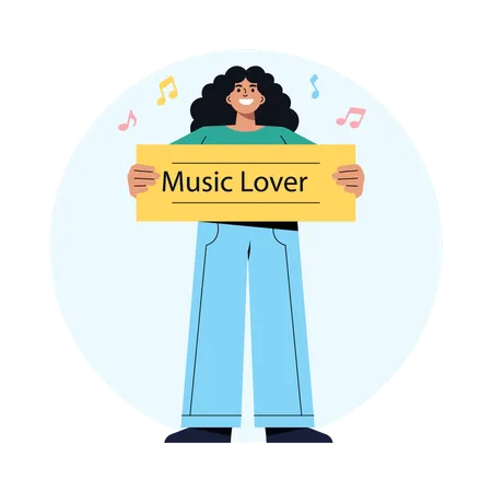 Girl Holding Music Lover Sign  Illustration