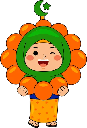 イスラム教の花輪を持つ少女  イラスト