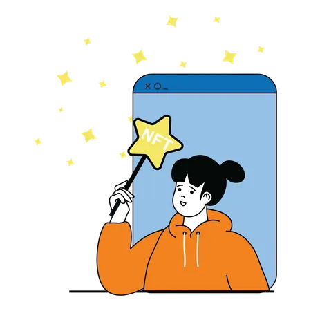 Girl holding nft star  Illustration