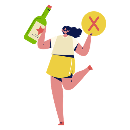 Girl holding No Alcohol board  イラスト