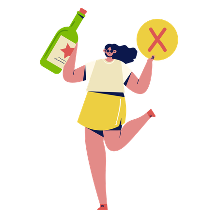 Girl holding No Alcohol board  Illustration