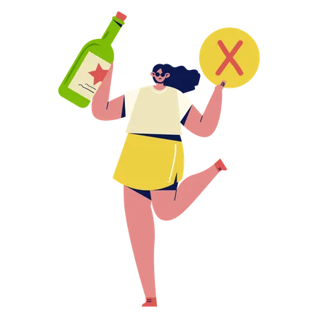 Girl holding No Alcohol board  Illustration