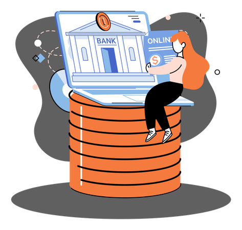 Girl holding online banking statement of account  Illustration
