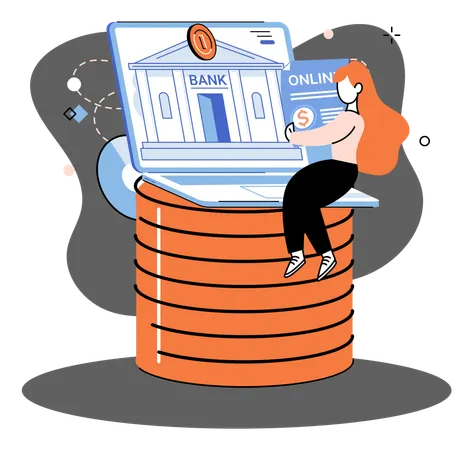 Girl holding online banking statement of account  Illustration