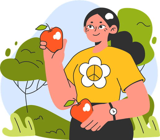 Girl holding organic apple  イラスト