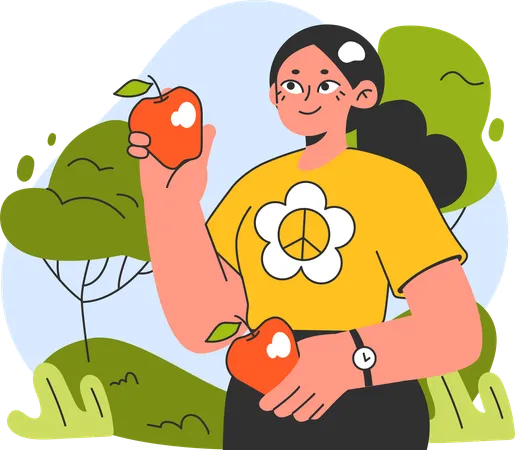 Girl holding organic apple  일러스트레이션