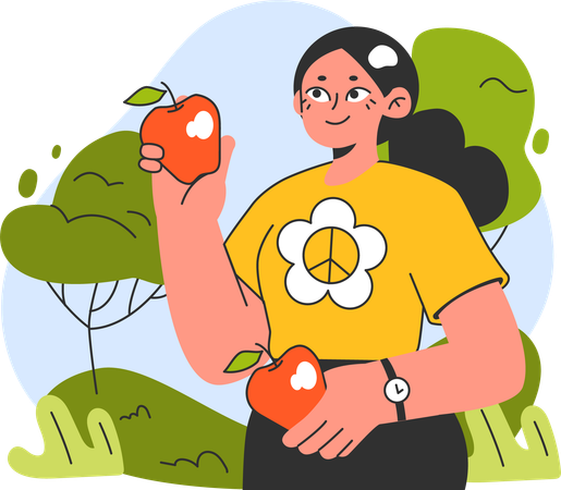 Girl holding organic apple  Illustration