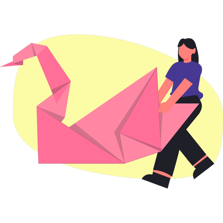 Girl holding origami paper  Illustration