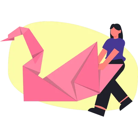 Girl holding origami paper  Illustration