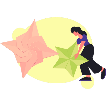 Girl holding origami star  Illustration